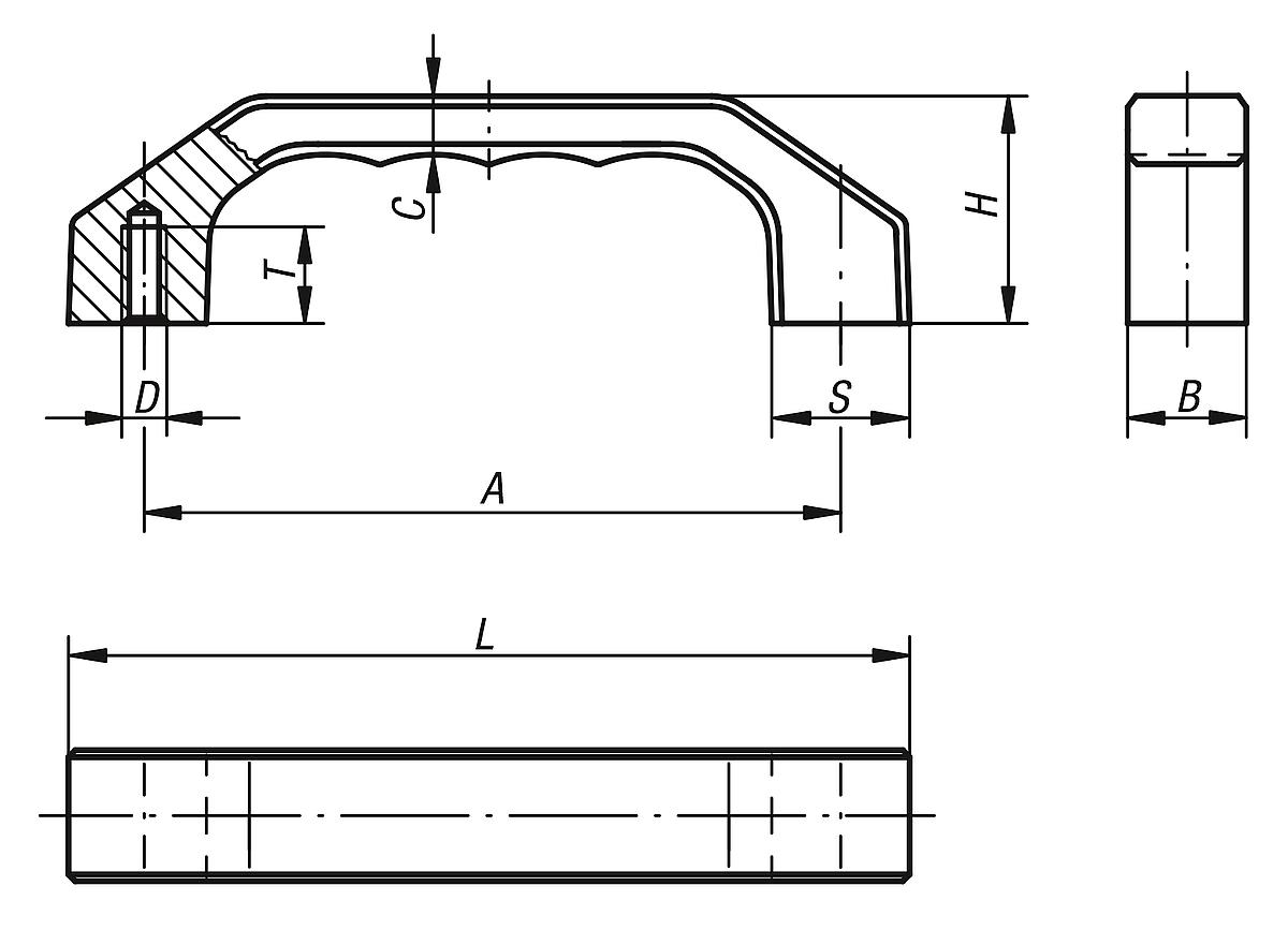 Kipp K0199.120062 BÜGELGRIFF FORM B, A=120, M6, SCHWARZ ELOXIERT - K0199 Buegelgriffe - Massblatt