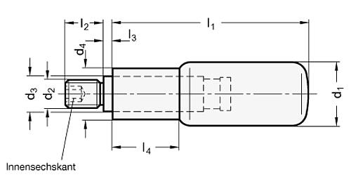 Ganter 798.1-KT-16-M6 DREHB.ZYLINDERGRIFF M.EDELSTAHL ACHSTEIL - GN 798-1 Drehbare Zylindergriffe Edelstahl Achsteil - Montage von der Rueckseite-Skizze
