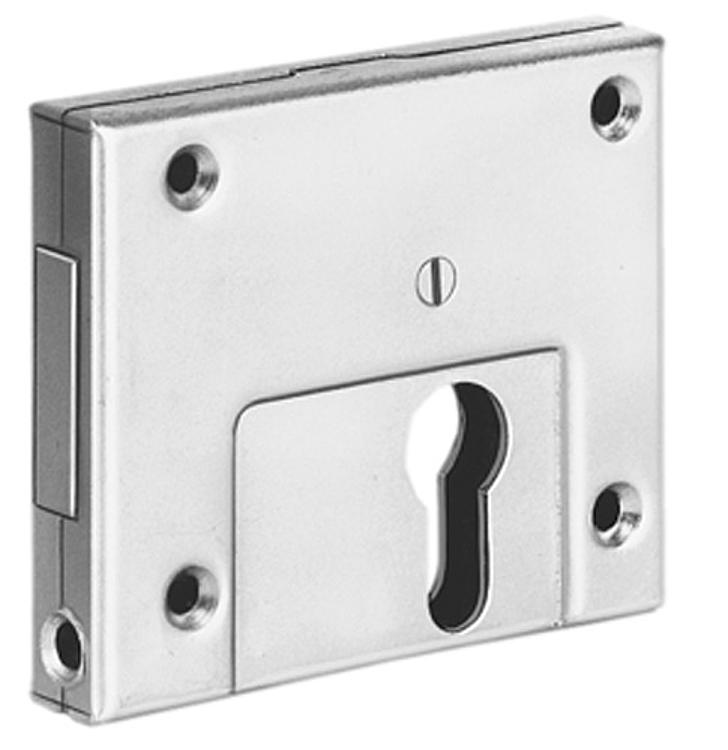 AMF 49B FL BL Riegelschloss mit flachem Schließblech, Kastenbreite: 95 mm, Schließung: B, Dorn: 60 mm - LE 49 FL BL Riegelschloss mitflachemSchliessblech-Abbildung
