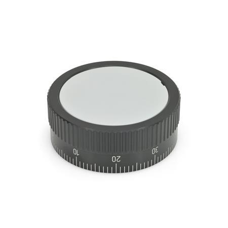 Ganter  736.1-52-Z10-A-S Zustellräder mit Standard-Skala, Aluminium, schwarz eloxiert - GN-736-1-Zustellraeder-mit-Standard-Skala-ohne-Griff-Abbildung
