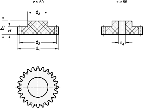 Ganter 7802-0,5-24-GR  Stirnzahnräder, Kunststoff, Eingriffswinkel 20°, Modul 0,5, Modul: 0,5, Zähnezahl z: 24, Farbe: GR - grau - GN 7802 Stirnzahnraeder - Kunststoff - Eingriffswinkel 20 Grad - Modul 0 5 - Massblatt