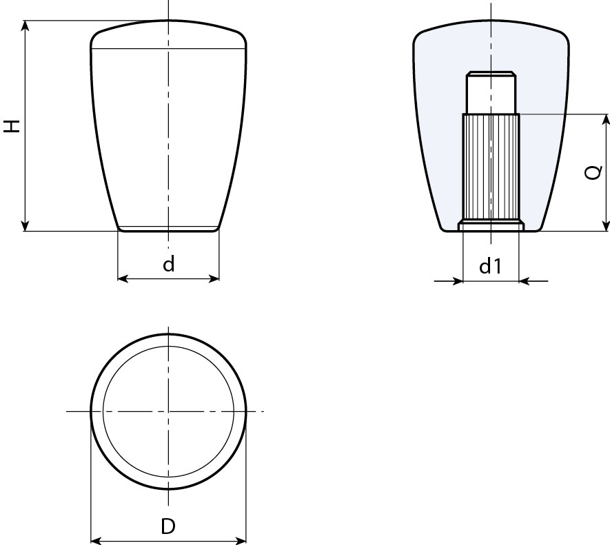 Leschhorn I109 Konusknöpfe  D 43; d 27; Bohrung d1 D14; Kunststoff PA, schwarz - Boteco I109 Konusknoepfe