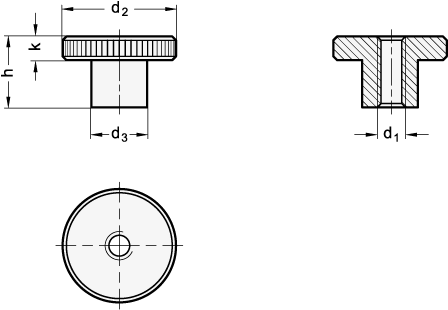 Ganter 466-M10-A4  Rändelmuttern, Edelstahl, hohe Form, Gewinde d1: M 10, Gewinde x1: M 10, d2: 36 - DIN 466 Raendelmuttern - Edelstahl - hohe Form - Massblatt
