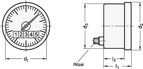 Ganter 000.13-60-0000.2-L Stellungsanzeiger, Festhaltesystem, digitale / analoge Anzeige - GN 000-13 Stellungsanzeiger Festhaltesystem - digital - analog-Skizze
