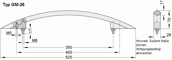 Leschhorn GM-26.T350.11   gebogene Maschinengriffe A 350,  Schenkel schwarz / Steg natur Griff aus Einzelelementen, komplett montiert - Zeichnung GM-26 gebogene Maschinengriffe