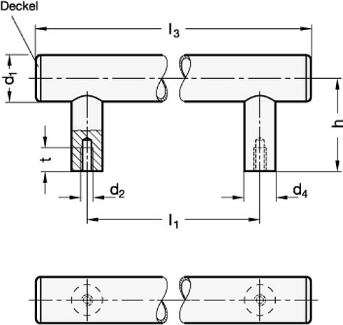 Ganter 666.5-30-M6-600-K EDELSTAHL ROHRGRIFF, DECKEL KUNSTSTOFF - GN 666-5 Edelstahl Rohrgriffe-Skizze