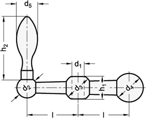 Ganter 10-100-B7-F KUGELKURBEL (FORM F2) - GN 10 Kugelkurbeln - Stahl-Skizze