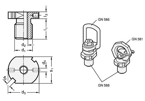 Leschhorn ASP-M16-M8 Gewindeadapter passend zu GN 586.1 Drehbare Lastbügel (RUD), GN 5860 Anschlagwirbel (RUD), - Ganter GN 588 Gewindeadapter