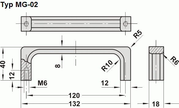 Leschhorn MG-02.120.04   Alu-Maschinen- und Gerätegriffe A 120,  schwarz eloxiert - Leschhorn MG-02 Maschinen- und Geraetegriffe