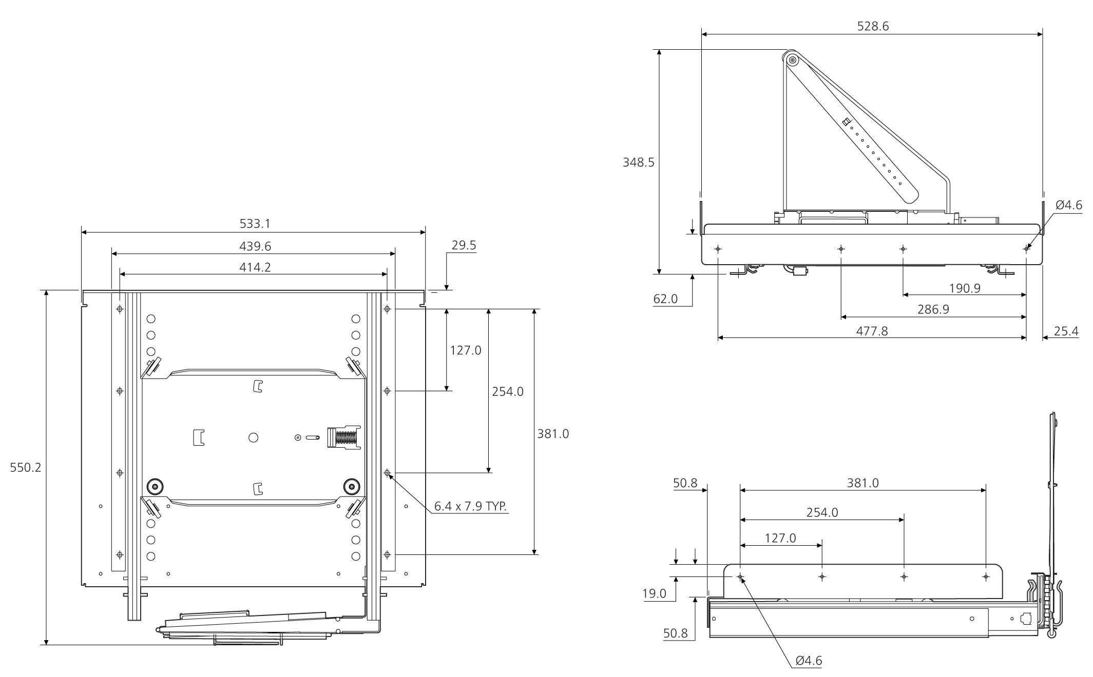 Accuride DBMAC-100 obere und untere Schwenkeinheit, Lastwert bis 136Kg Für Auszugsysteme mit  einer Breite bis 52cm, Tiefe bis 45cm und Höhe bis 140cm !!! Auslaufartikel !!! - DBMAC-50