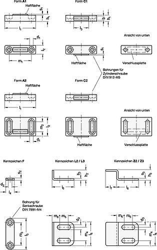 Ganter 4470-50-A1-W-SR Magnetverschlüsse, mit gummierter Haftfläche - GN 4470 Magnetverschluesse - mit gummierter Haftflaeche - Massblatt