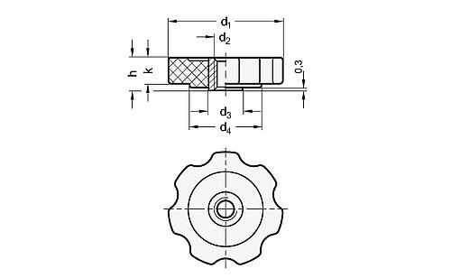 Ganter 467-M10-NI EDELSTAHL RÄNDELMUTTER - GN 567 Sternmuttern - Kunststoff-Skizze