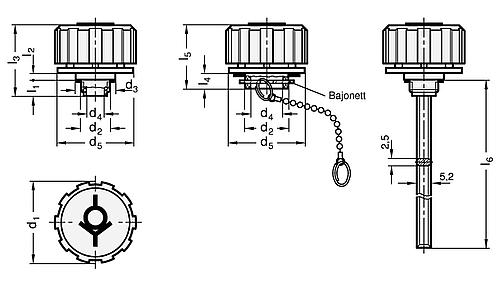 Ganter 774-70-G11/4-350-B ELESA BELÜFTUNGSDECKEL M.FILT. U.DOPPELV - GN 774 Belueftungsdeckel-Skizze
