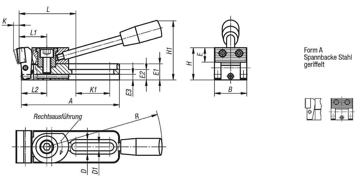 Kipp K0034.006025 NIEDERZUGSPANNER FORM A, LINKSAUSFÜHRUNG - K0034-A Niederzugspanner Form A - Massblatt
