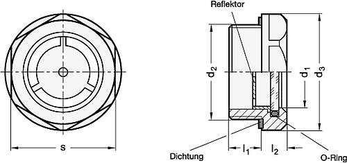 Ganter 743.2-11-M16X1,5-B ÖLSCHAUGLAS AUS MESSING, MIT NATURGLAS - GN 743-2 Oelschauglaeser - Messing - Floatglas - bestaendig bis 100 Grad C-Skizze