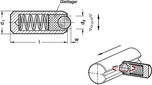 Ganter 614.8-10-NI Federnde Edelstahl Druckstücke, ohne Gewinde, Kugel gleitgelagert - GN 614-8 Federnde Edelstahl Druckstuecke - ohne Gewinde - Kugel gleitgelagert-Skizze