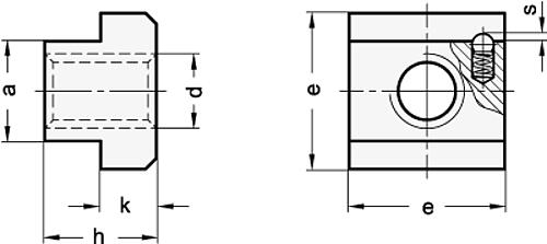 Ganter 508.2-10-M8-10 MUTTER FÜR T NUTE, MIT RUTSCHSICHERUNG, GÜTE 10 - GN 508-2 Muttern fuer T Nuten mit Rutschsicherung-Skizze