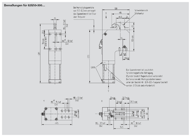 DESTACO 82U50-300B700 Unterflur-Kraftspanner Haltekraft 4000 N Spannkraft 4000 N Zylinder Ø50 Mit Abfragung M12X1 fest - 82U50 Unterflur Kraftspanner