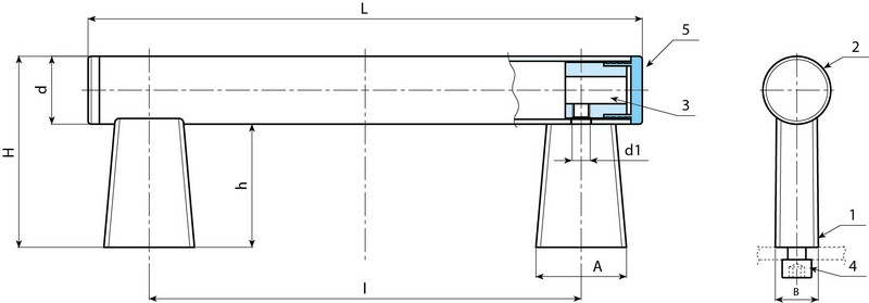 Leschhorn B351 Rohrgriffe l 700; L 746; d1 M08 schwarz eloxiert - Boteco B351 Rohrgriffe