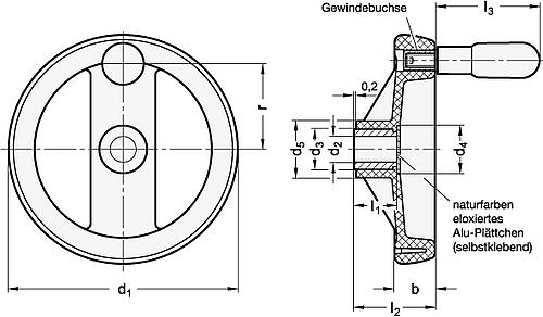 Ganter 522-250-B24-R Speichenhandräder, Kunststoff, Buchse Stahl - GN 522 Speichenhandraeder - Kunststoff - Buchse Stahl-Skizze