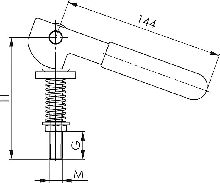 AMF 6612-1 Exzenterhebel mit Augenschraube, Größe : 1, G: 25, H: 110, M: M12 - LE 6612 Exzenterhebel mit Augenschraube -Skizze
