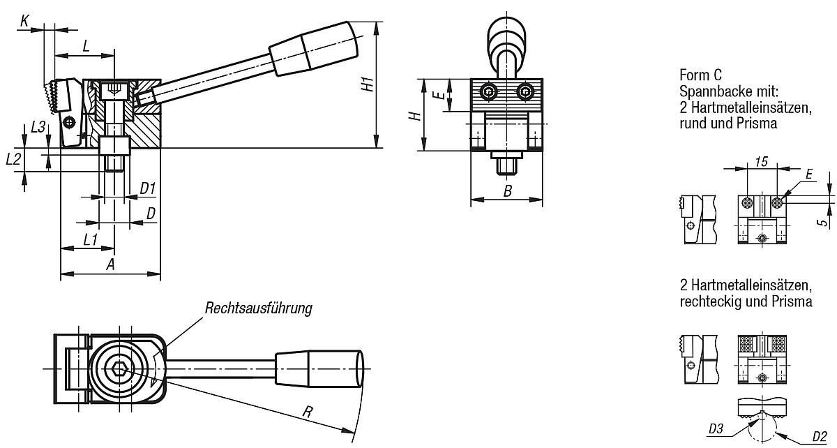 Norelem 04518-006035 NIEDERZUGSPANNER FORM C, LINKSAUSFÜHRUNG - NLM 04518-C Niederzugspanner Form C - Massblatt