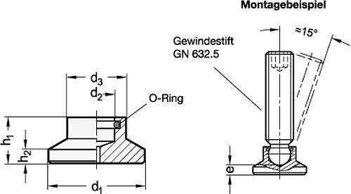 Ganter 631.5-21-4,5 EDELSTAHL DRUCKSTÜCK MIT O RING - GN 631-5 Edelstahl Druckstuecke - fuer Gewindestifte GN 632-5-Skizze