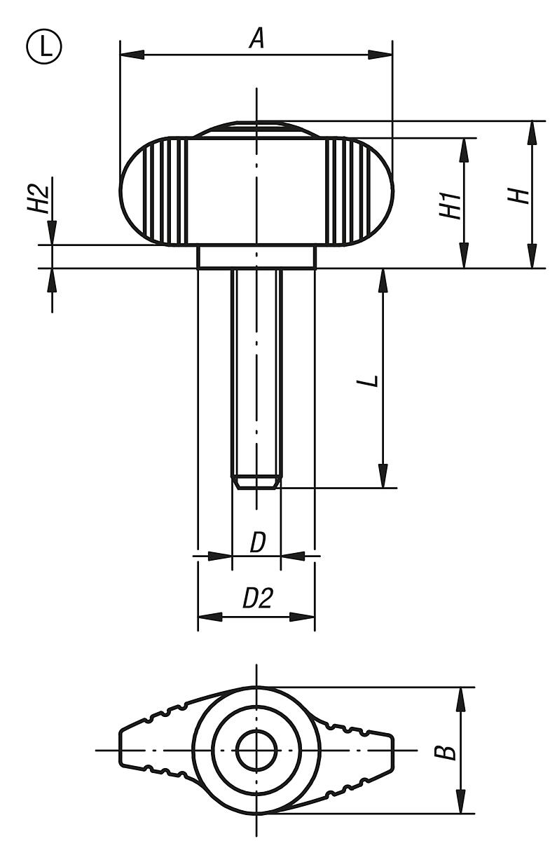 Kipp K0274.0005X10 NOVO.GRIP MINIWING  M5X10          EDELSTAHL - K0274-AG Miniwing mit Aussengewinde - Massblatt