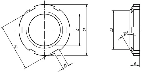 Norelem 33105-16 NUTMUTTER D=M16X1 D1=26, VERGÜTUNGSSTAHL, B=6 - Norelem 33105 Nutmuttern