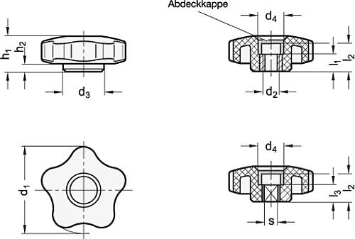 Ganter 5331-32-M5-B-DBL Sterngriffe, Abdeckkappe farbig - GN 5331 Sterngriffe - Abdeckkappe farbig-Abbildung