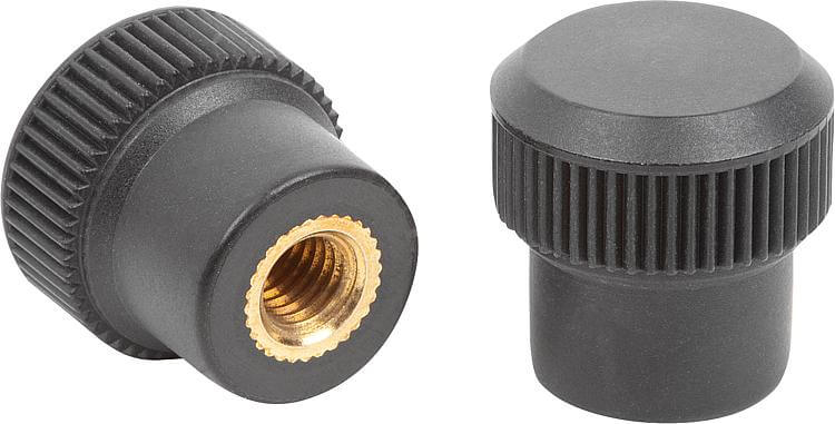 Kipp K0142.11203 RÄNDELKNOPF, D1=13 D=M03, H=13,5, DUROPLAST SCHWARZ, KOMP:MESSING - K0142 Raendelknoepfe-Abbildung