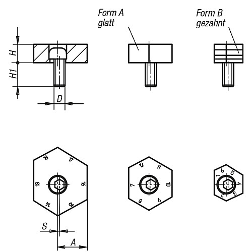 Norelem 04432-11 VARIABLE SECHSKANTKLEMME FORM A - Norelem 04432 Variable Sechskantklemmen