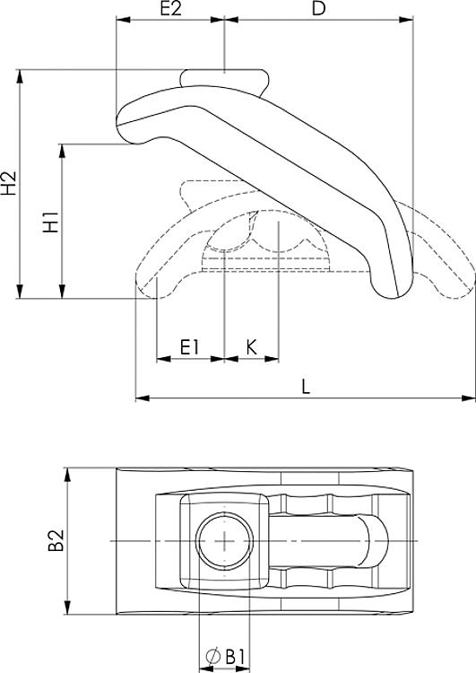 AMF 6313K-13 Spannpratze, kurz, mit U-Stück, für Spannschraube: M12, B1: 13, D: 48 - LE 6313K Spannpratze - kurz - mit U-Stueck-Skizze