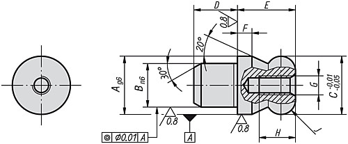 Norelem 03108-22 AUFNAHMEBOLZEN A=22 FORM B, MIT KUGELANSATZ - Norelem 03108 Aufnahmebolzen mit Kugelansatz Form B