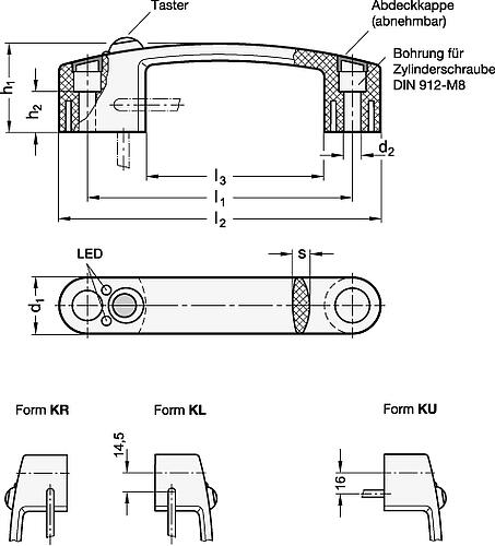 Ganter 628.4-132-KL-2,5 Bügelgriffe, Kunststoff, mit Kabel - GN 628-4 Buegelgriffe - Kunststoff - mit Kabel-Skizze