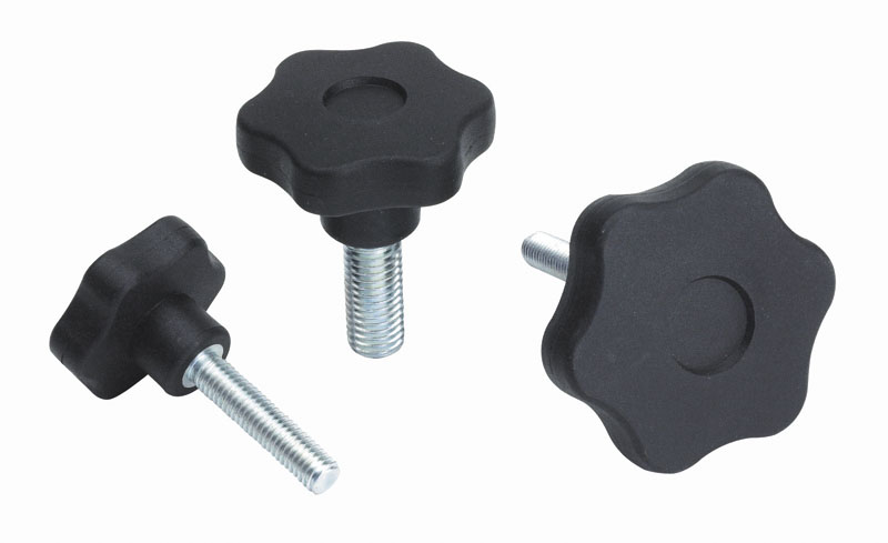 Leschhorn F178-CIN Sterngriffschrauben  D 60; d 24; Gewinde d1 M14X50; Kunststoff PA, schwarz, Schraube Edelstahl 1.4301 (AISI 304) - Boteco F178C Sterngriffschrauben