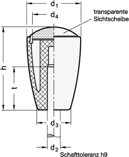 Ganter 518-27-B8 KONUSKNOPF FÜR SCHALTSYMBOL - GN 518 Konusknoepfe fuer Schaltsymbole - Kunststoff-Skizze