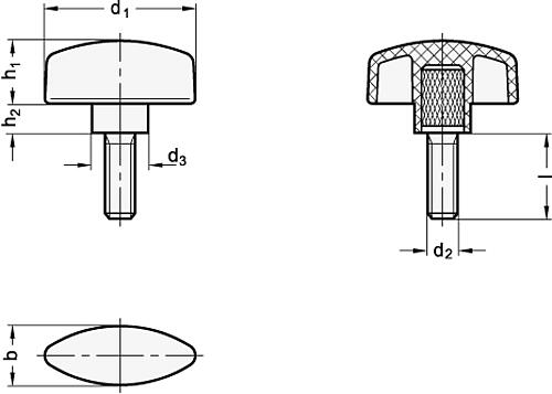 Ganter 531.1-32-M6-10 FLÜGELSCHRAUBE MIT VORSTEHENDER NABE - GN 531-1 Fluegelschrauben mit vorstehender Nabe-Skizze