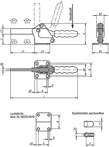 Kipp K0076.0250 SCHNELLSPANNER HORIZONTAL, MIT WAAGRECHTEM FUSS, P=250 daN - KIPP K0076 Schnellspanner horizontal mit waagrecht