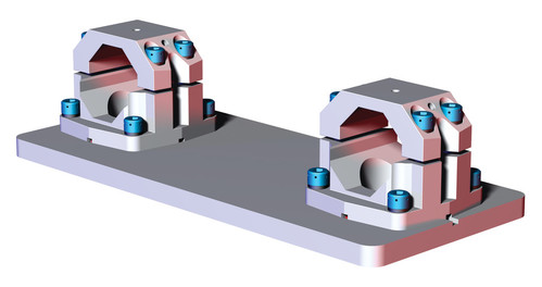 DESTACO BM1-45-DE-R05 Basisträger doppelt für 45 mm Profile mit R05- Lochbild der Roboterschnittstelle, Lochkreis 125 mm, Tragrohr G= 45 mm, Lastwert: 350 Nm, Material: Druckguss Aleminium - LE70000 BM1 Basistraeger Doppelrohr 45 oder 60 mm Profil Roboter Interface