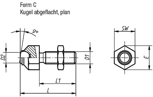 Kipp K0287.110 PENDELAUFLAGE FORM C  M10, VERSTELLBAR - KIPP K0287-C Pendelauflagen verstellbar Form C