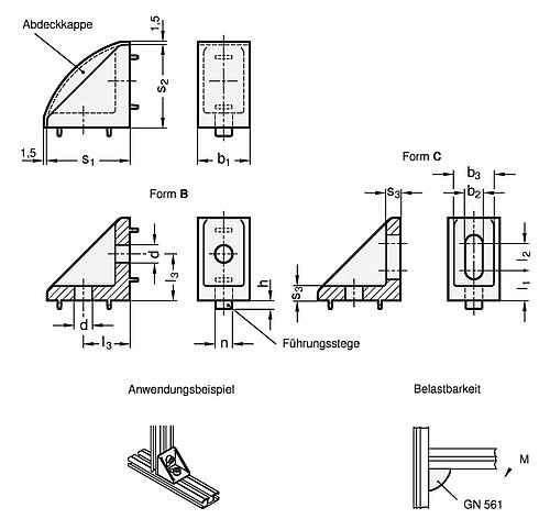 Ganter 561-19-8-40-40-B-1 Befestigungswinkel, Form B / Form C, Kunststoff - GN 561 Befestigungswinkel - Form B - Form C - Kunststoff-Abbildung