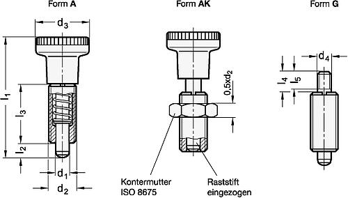 Ganter 613-10-A-NI EDELSTAHL RASTBOLZEN, OHNE KONTERMUTTER - GN 613 Rastbolzen Edelstahl - Kunststoff Knopf-Skizze