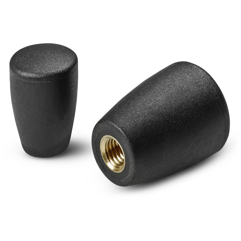 Leschhorn I107 Konusknöpfe  D 43; d 27; Gewinde d1 M12; Kunststoff PA, schwarz, Gewindebuchse Messing - LE I107 Konusknoepfe - Kunststoff - Gewindebuchse Messing