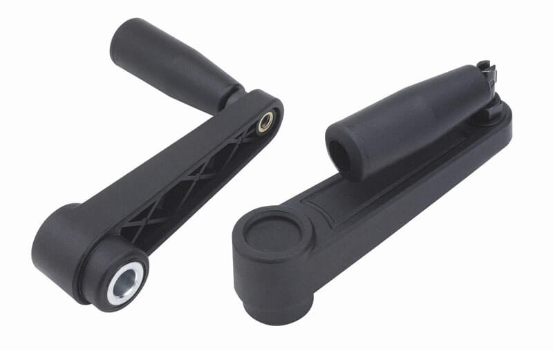 Leschhorn E217 Handkurbeln mit Umleggriff  L 106; R 80; Bohrung d1 D05; Kunststoff PA, schwarz, Gewindebuchse Messing - LE E217 Handkurbeln mit Umleggriff - Kunststoff-EcoLine-Abbildung