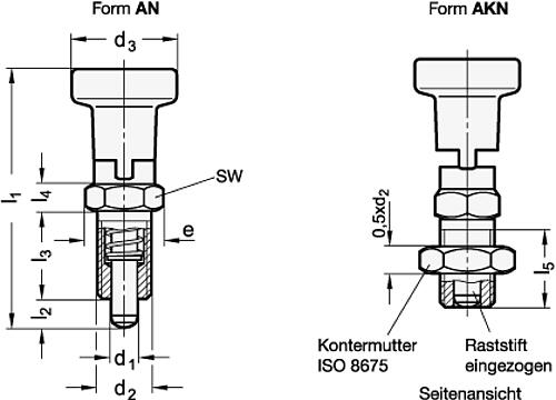 Ganter 617.1-10-AKN-NI EDELSTAHL RASTBOLZEN MIT RASTSP., EDELSTAHL KNOPF - GN 617-1 Edelstahl Rastbolzen mit Rastsperre-Skizze