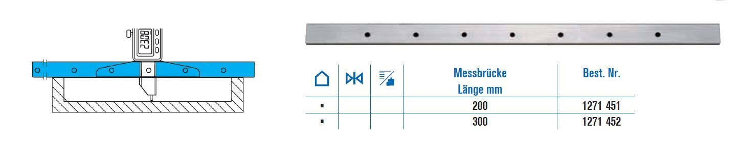 Helios Preisser, 1271 451 Verlängerte Messbrücke 200 mm Länge - Datenblatt