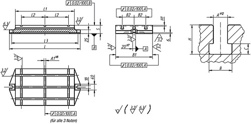 Norelem 01040-01 GRUNDPLATTE GG, MIT T NUTEN, L=280, B=16,5, S=50 - Norelem 01040 Grundplatten mit T Nuten Grauguss