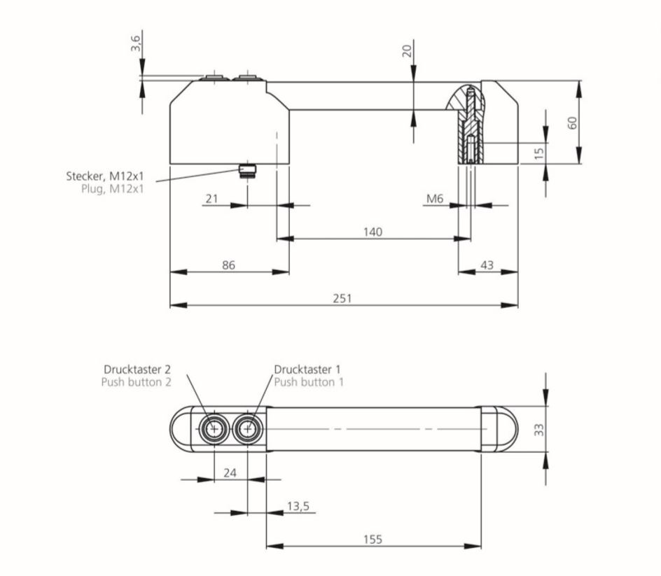 Leschhorn FG18-01.140.11 Funktionsgriffe FG18-01 mit elektrischer Schaltfunktion, 1 Drucktaster - LE FG18 Funktionsgriffe mit elektrischer Schaltfunktion - TZ