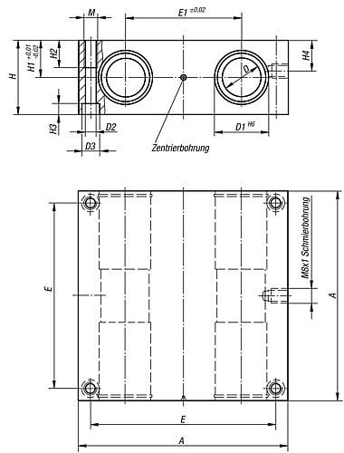 Norelem 21550-161002 LINEARGEHÄUSEEINHEIT D=16, QUADRO, MIT KUGELLAGER 21510 1602 - Norelem 21550 Lineargehaeuseeinheiten Quadro - geschlossen